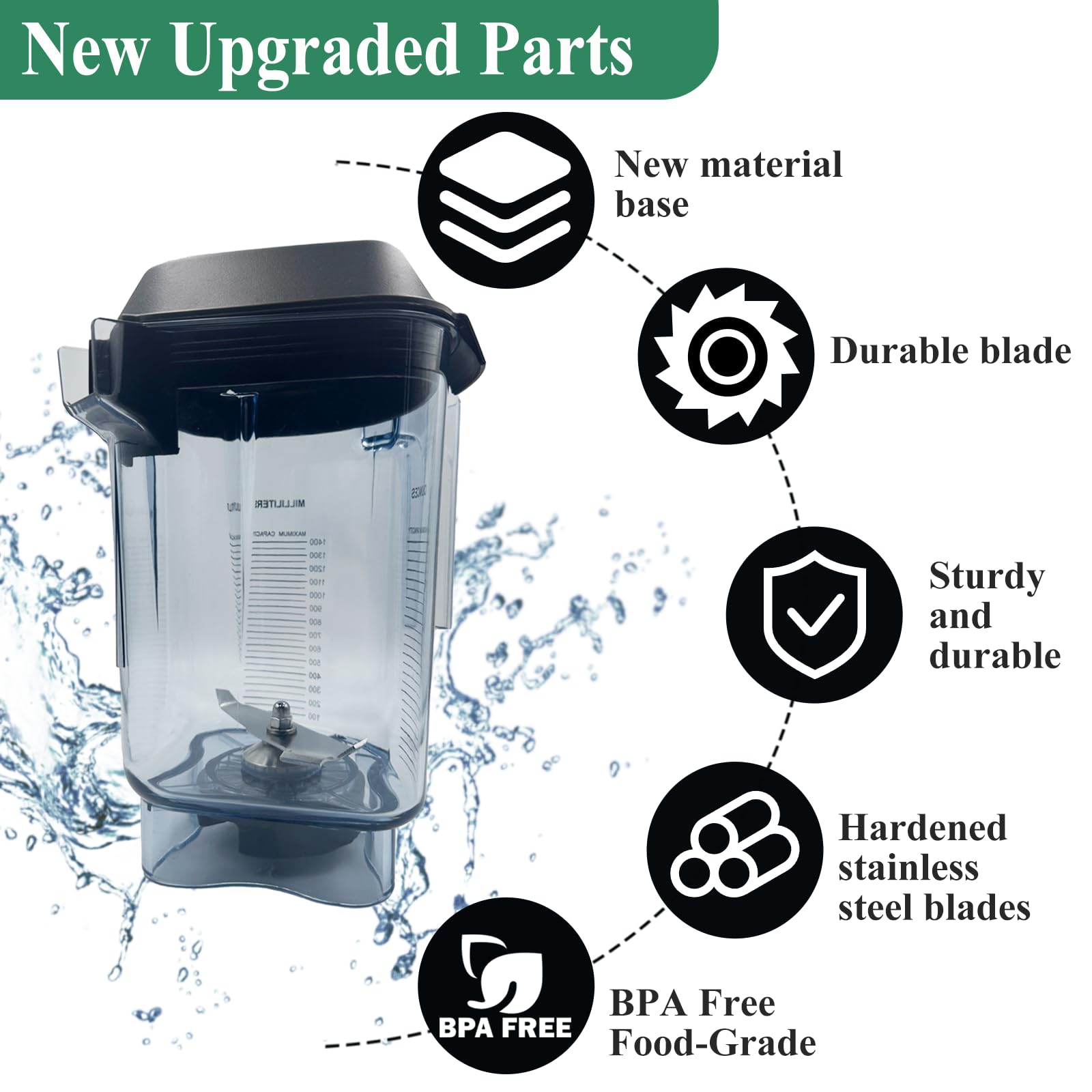 Blender Pitcher 48oz, Fit for Advance Quiet One VM0145 VM0100A 16016 15978 36019,Touch & Go and Drink Machine Advance Commercial Blender Series,Fit for GT001 (Clear)