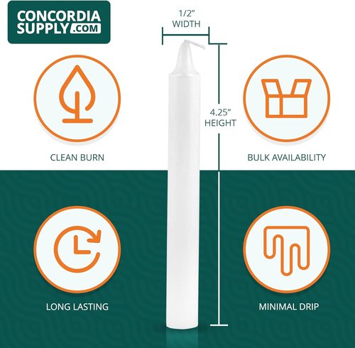Concordia Supply Church Candles - Bulk White Vigil Candles for Memorial & Ceremony | 4.25" x 1/2", Box of 250