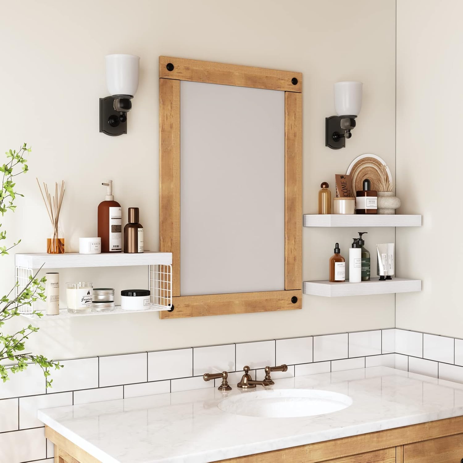 QEEIG Bathroom Shelves Over Toilet - Wall Mounted Floating Storage for Toilet Paper | Set of 3, 16 Inch, White