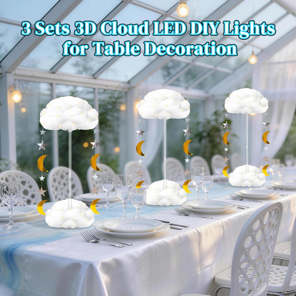 Skiennix 3D Fluffy Cloud LED Light Kit - Hanging & Table Centerpiece Decor for Baby Showers, Nurseries & Parties