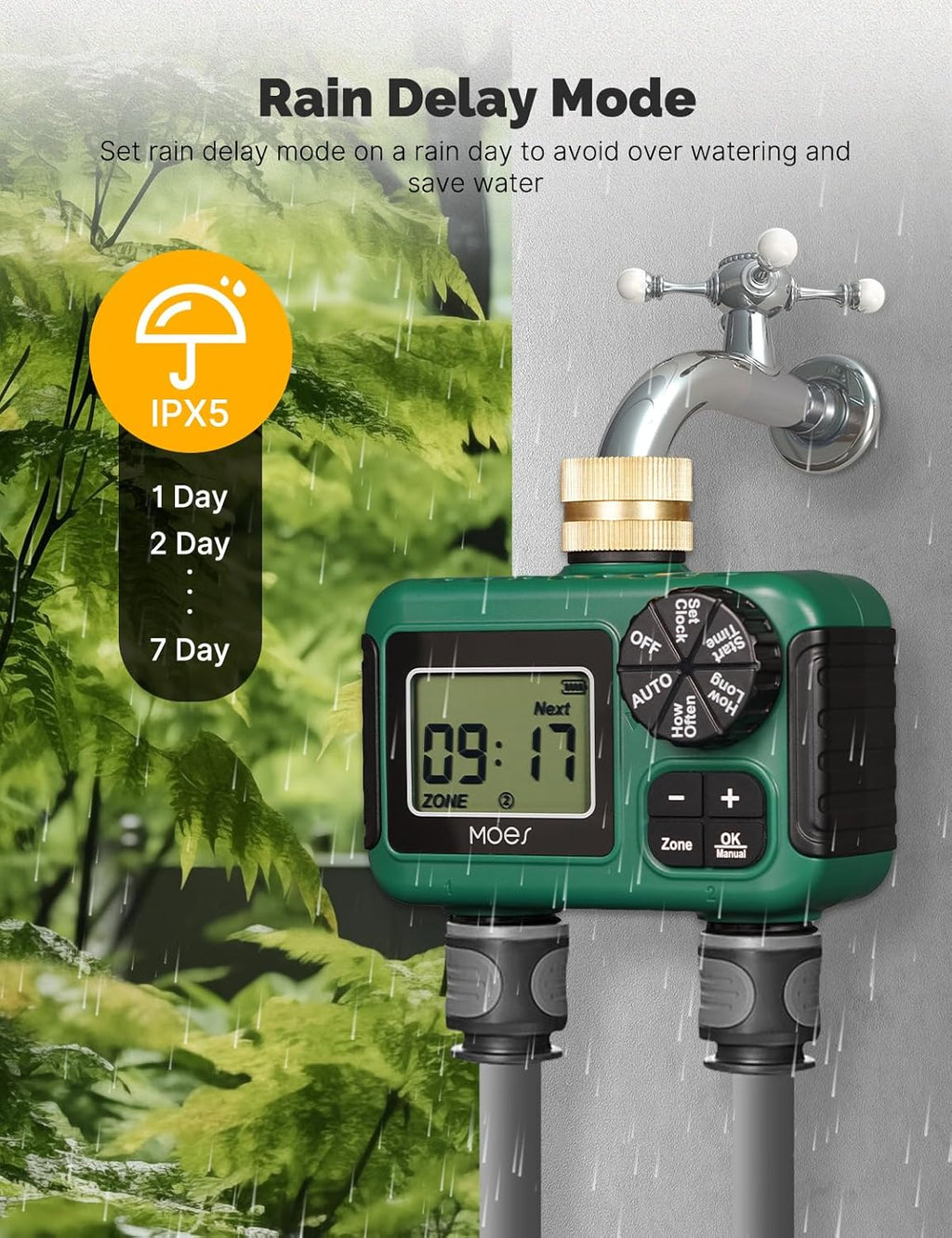 MOES 2 Zone Sprinkler Timer - Programmable Brass Inlet Irrigation Controller | Automatic Watering System