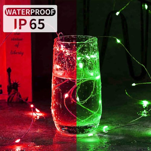 Fairy Lights 20 LED Twinkle String Lights - 7Ft Battery Operated & Waterproof for Parties | Red & Green
