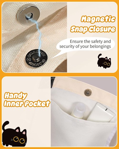 Miss Adola Black Cat Graphic Cute Tote Bag for Women - Magnetic Closure & Inner Pocket, Adorable Little Feet, Funny Cartoon Design Tote Bags, Black Cat Gifts for Women Girls
