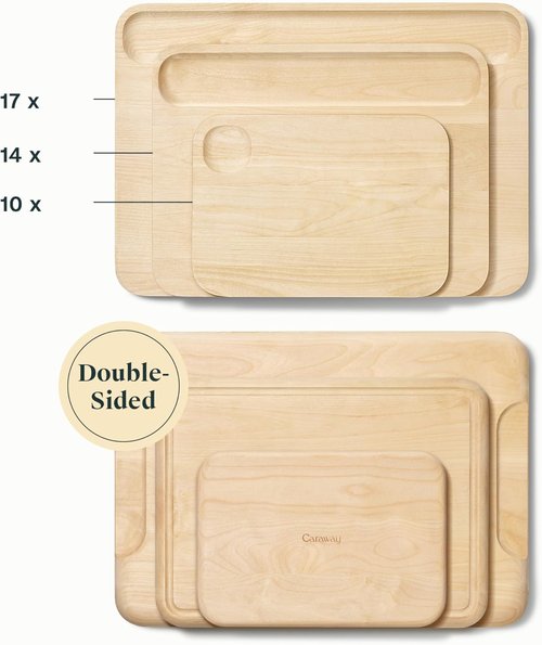 Caraway 4-Piece Double-Sided Wood Cutting Board Set | FSC-Certified Birch Wood, Mineral Oil Finish, 3 Sizes