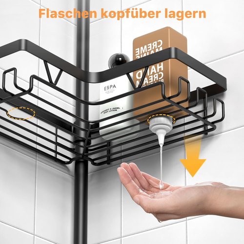 KEGII Corner Shower Caddy Tension Pole - Waterproof Floor-to-Ceiling Organizer | Adjustable 25-114.2 Inch, Black