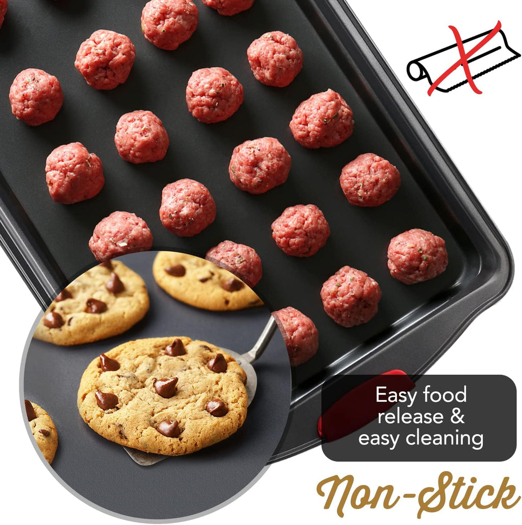 Skiennix Baking Sheet Set - 2-Piece Nonstick Cookie Sheets with Silicone Handles | Durable Steel, BPA-Free, Black