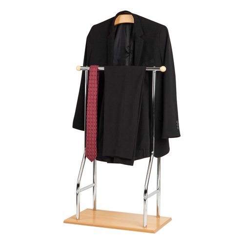 Mind Reader Valet Stand, Clothes Rack, Clothing Organizer, Jacket Hanger, Metal, Wood, 19.75"L x 11.75"W x 43"H, Silver