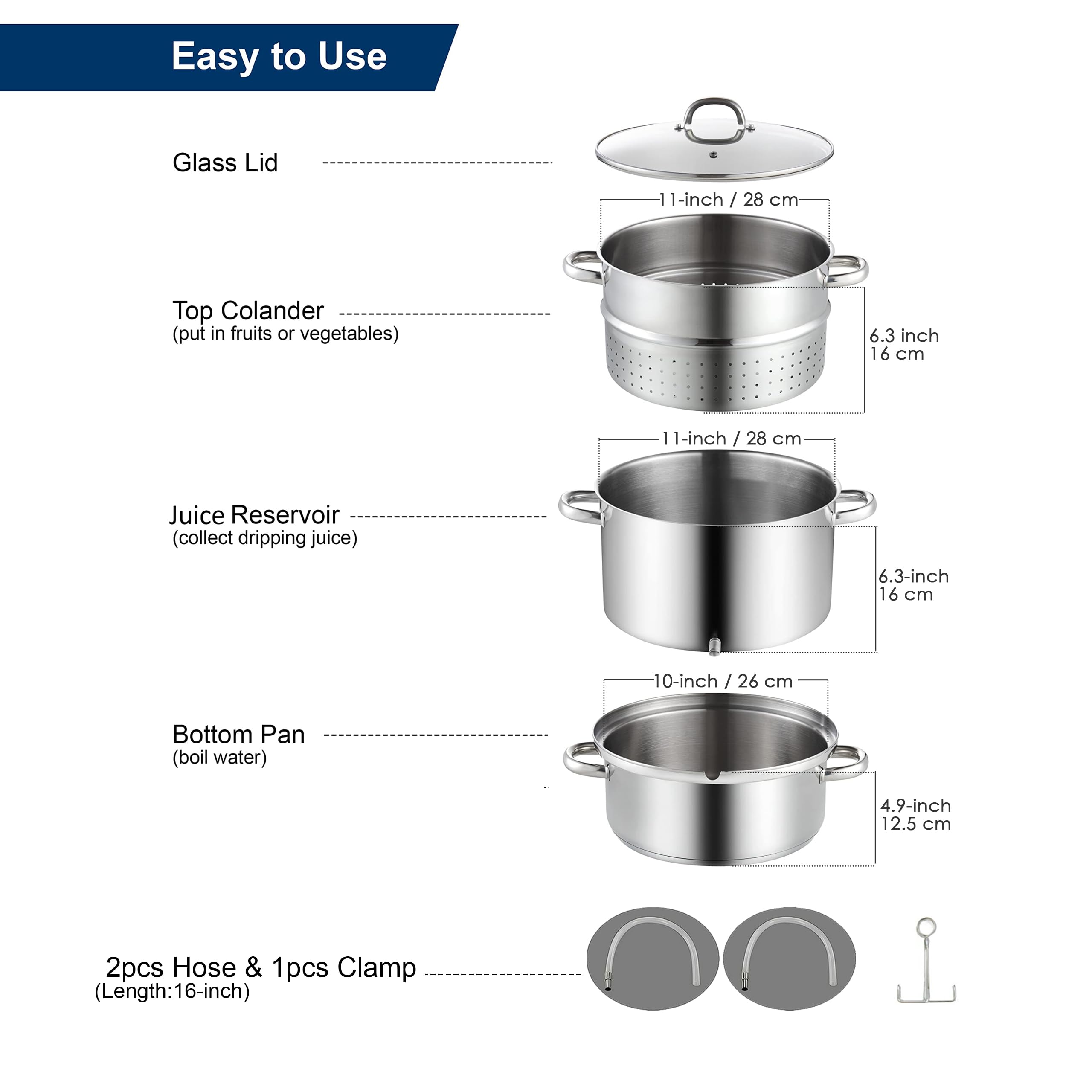 Cooks Standard Canning Juice Steamer Extractor Fruit Vegetables for Making Jelly, Sauces, 11-Quart Stainless Steel Multipot with Glass Lid, Clamp, 2-Pcs Hose