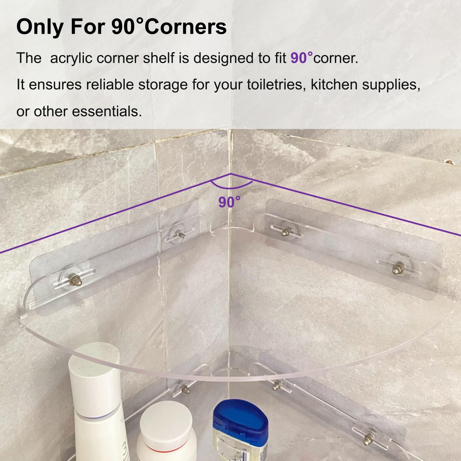 NUTNAPH Acrylic Corner Shelves, Adhesive Shelf, Shower Caddy Organizer for Home Decor,Clear Shower Shelf,No Drilling Wall Mounted Bathroom Shelves (Clear 10 inch 2 set)