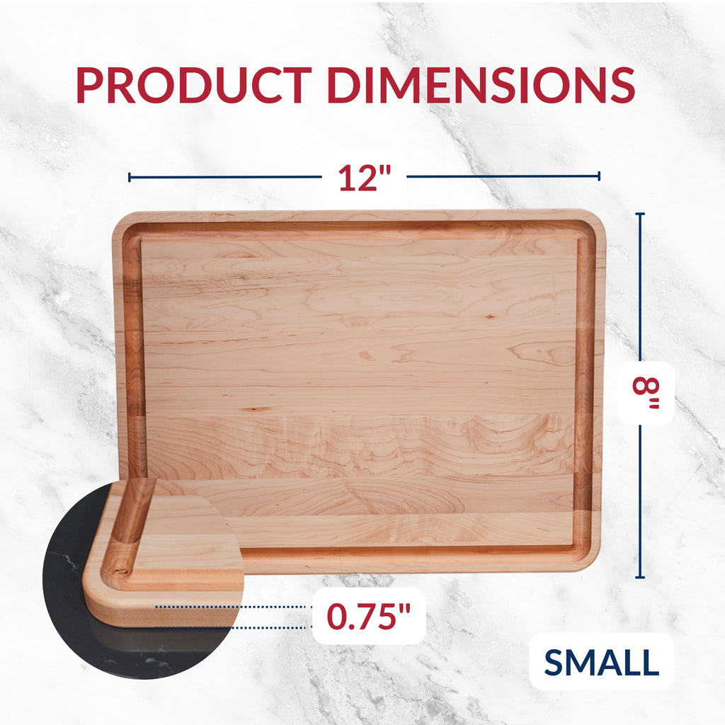 Made in USA Solid Maple Wood Cutting Board by Virginia Boys Kitchens - Butcher Block Wooden Carving Board with Juice Groove made from Sustainable North American Hardwood (8x12)