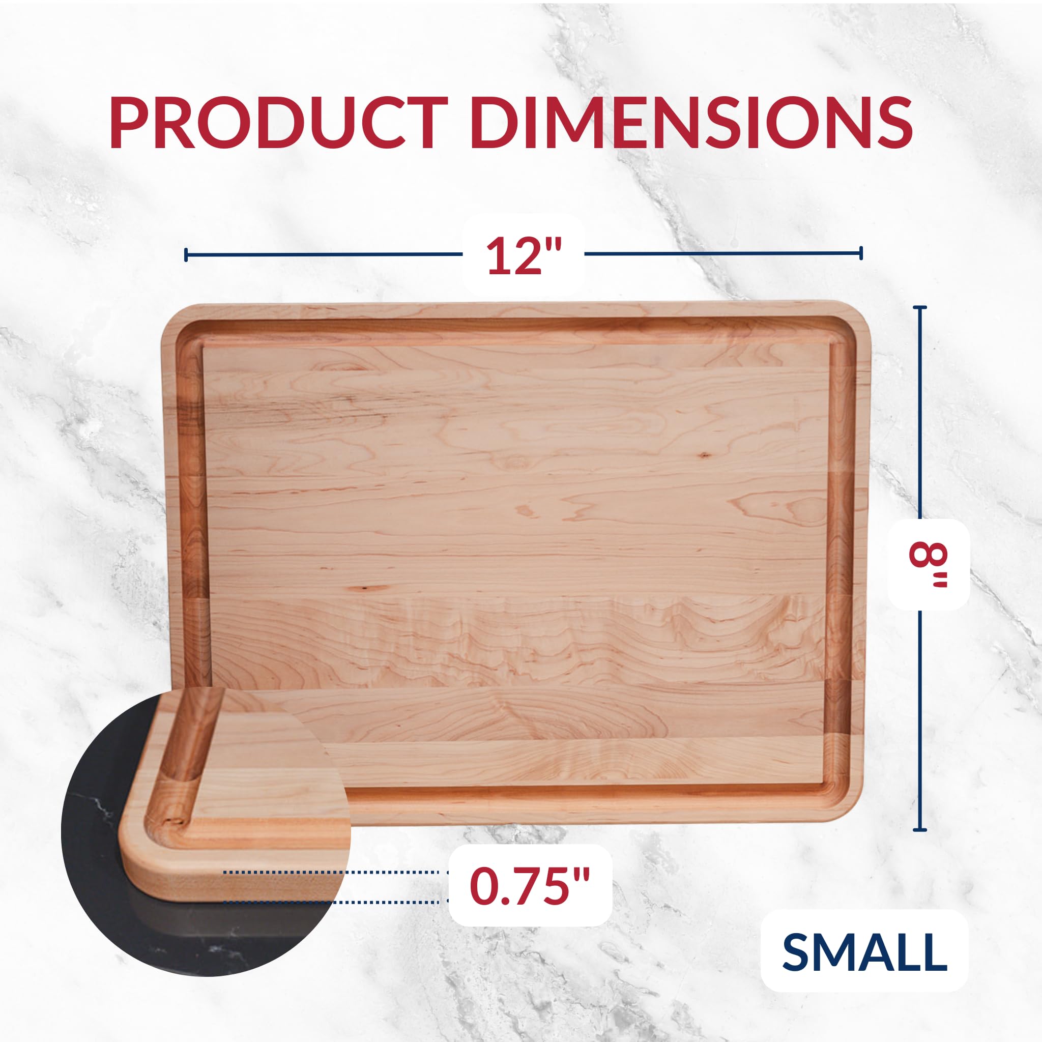 Made in USA Solid Maple Wood Cutting Board by Virginia Boys Kitchens - Butcher Block Wooden Carving Board with Juice Groove made from Sustainable North American Hardwood (8x12)