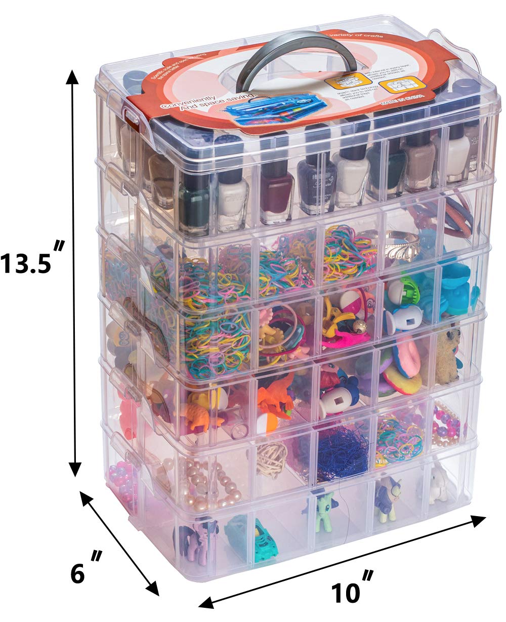 Sooyee 6 Layers Stackable Storage Container Clear 60 Adjustable Compartments, Compatible with Small Toys Arts and Crafts Piping Tips Hardware Storage Organizer