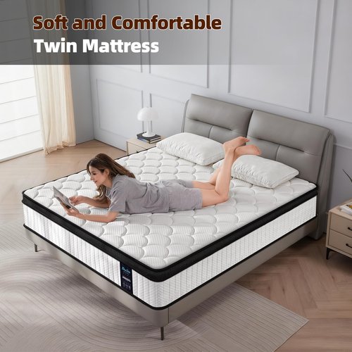 Twin Mattress 8 Inch Medium Firm Hybrid Mattress Twin Size Memory Foam Pocket Steel Springs Matress in a Box for All Sleep Positions Motion Isolation Ensure Comfortable Sleep (White, Twin 8 INCH)