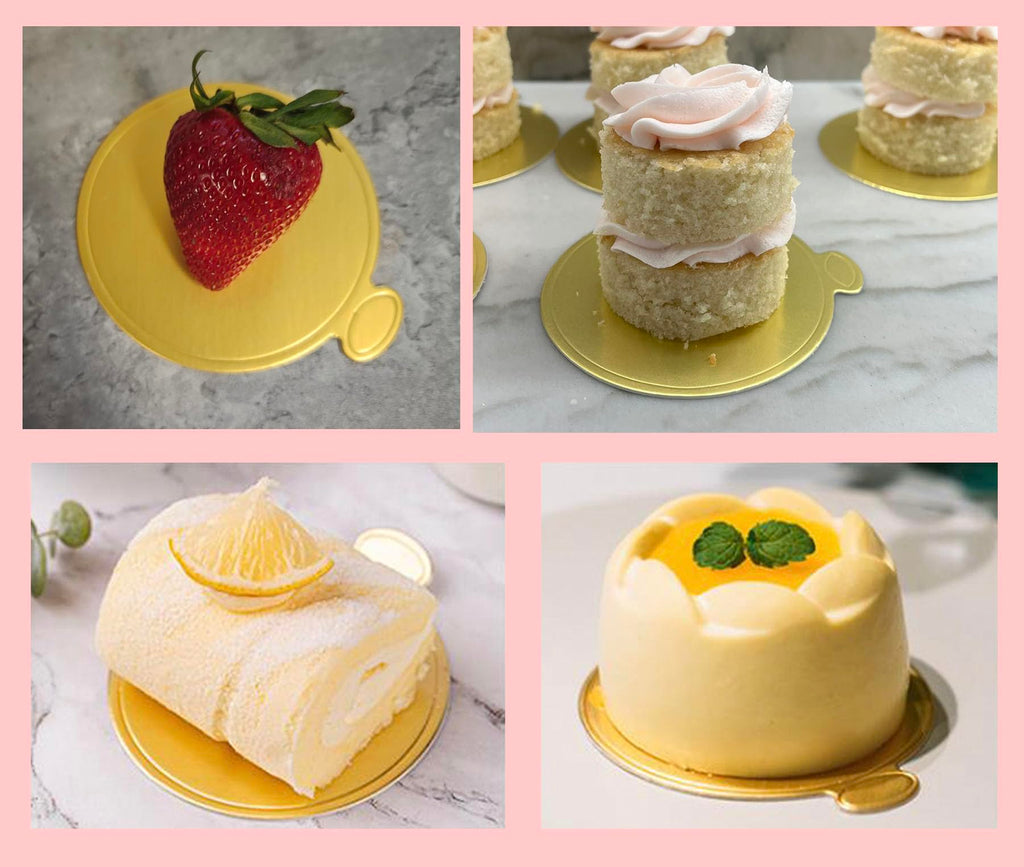 100pcs Mini Golden Cake Boards Round and Square Mousse Cupcake Base Paper Plates Dessert Board Circle Base for Cake DIY, Baking Dessert Party Wedding Birthday