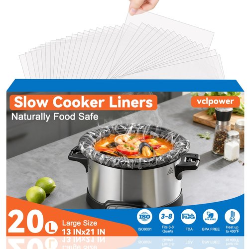 Vclpower Slow Cooker Liners 13”x21”, Large Size Disposable Cooking Bags, BPA-Free Pot Liners Fit 3–8 Quart slow cooker pot, Suitable for Oval & Round Slow Cooker, 20 Count