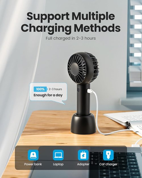 Gaiatop Mini Portable Fan - Powerful 3-Speed Handheld & Desktop Design | Lightweight USB Rechargeable, Black