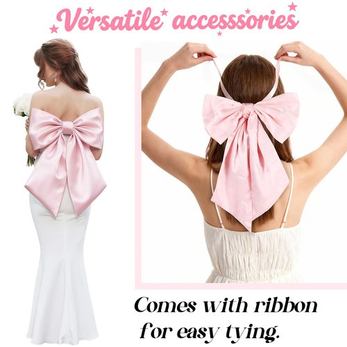 Big Pink Bow Coquette Room Decor, 23x11 Inch Satin Bows Large Pastel Pink Bows Birthday Decorations as Crib Skirt for Christmas Tree Topper Girl Room Xmas Gift Wrapping Bachelorette Baby Shower (3pcs)