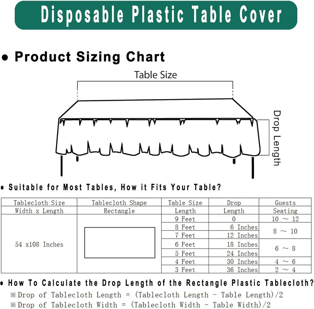 PARTY ULYJA Disposable White Plastic Tablecloths - 54 x 108 Inch for Bridal Showers & Events