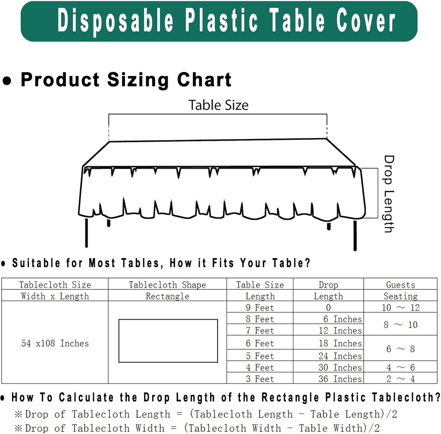 PARTY ULYJA Disposable White Plastic Tablecloths - 54 x 108 Inch for Bridal Showers & Events