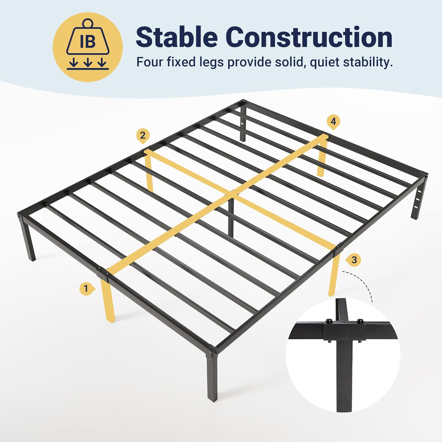 Allewie Full Size Bed Frame - 14-Inch Metal Platform Design with Storage Space | Easy Assembly, Black