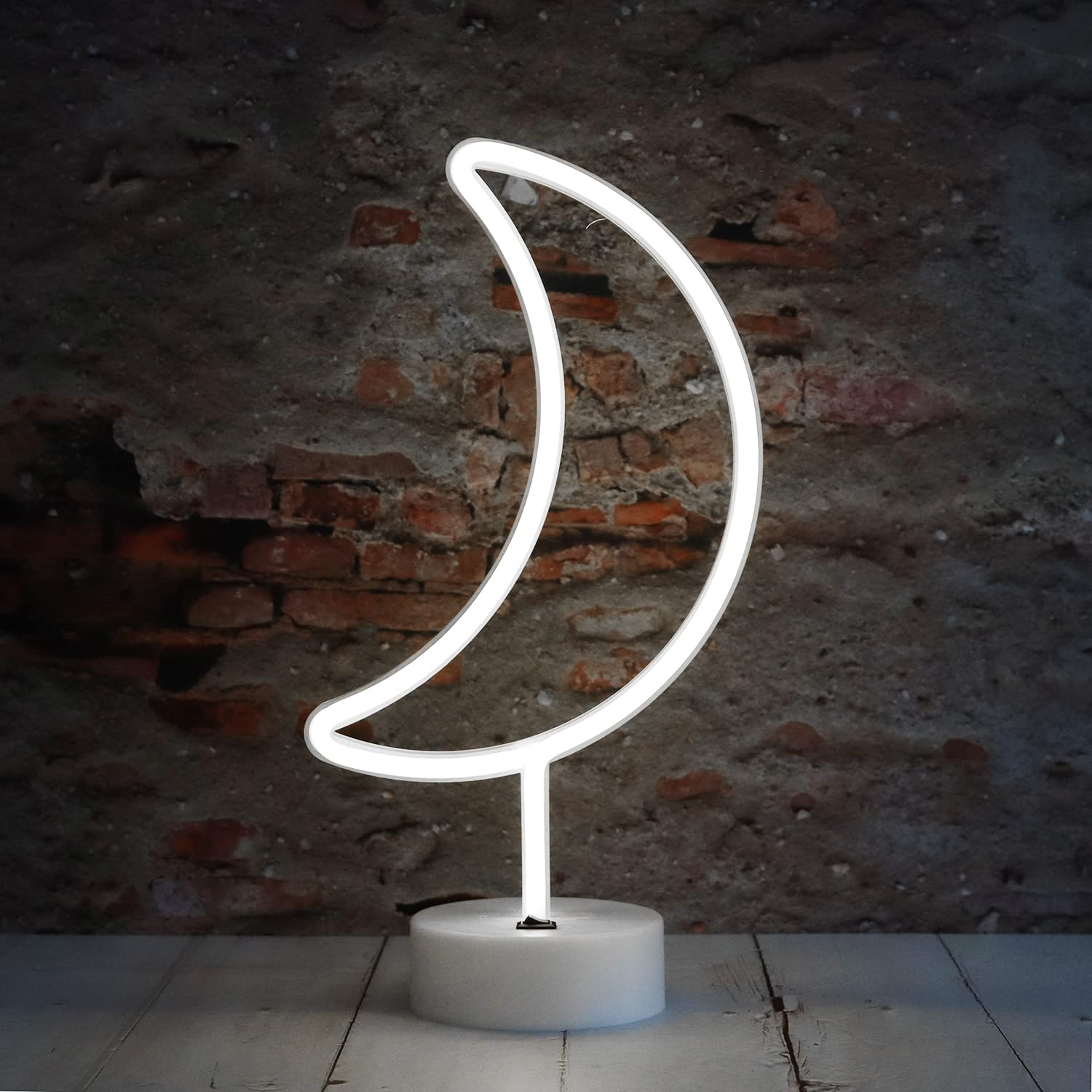 Vicila Neon Moon Lights - LED Moon Decor Neon Signs Art Decorations Crescent Night Lights Lamp for Party Supplies, Children Kids Girls Gift - Moon with Holder Base (White)