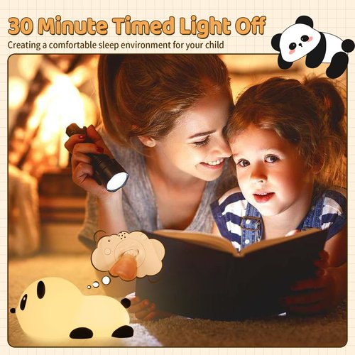 SALUOKE Panda Night Light for Kids: Squishy Silicone Animal Light,7 Soft Colors,Tap Control,Rechargeable,Sleep Timer,Battery Baby Nightlight for Childrens Room & Nursery,Bedside Touch Lamp