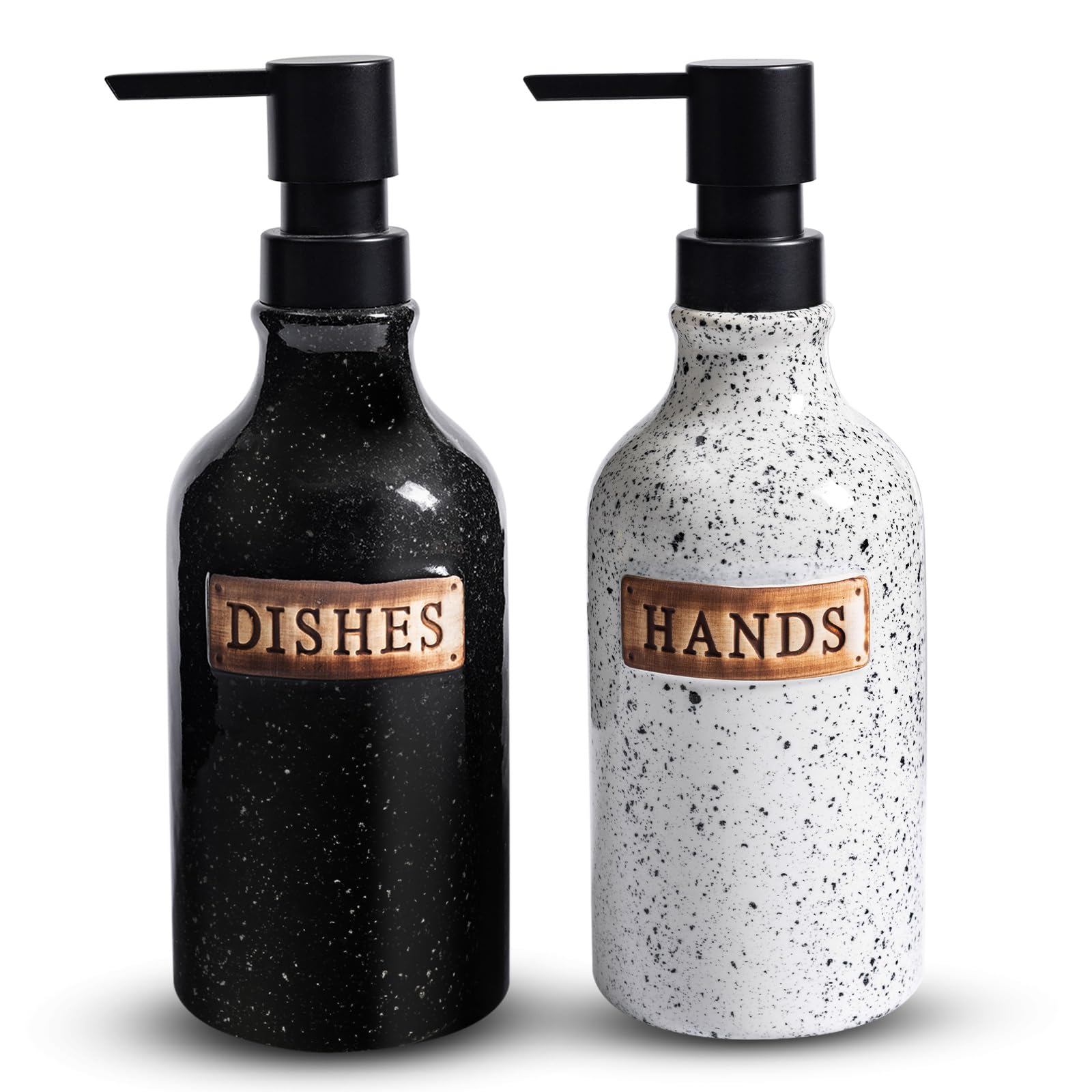 Hand and Dish Dispenser for Kitchen Sink, Ceramic Soap Dispenser Bathroom Countertop, 18 OZ Vintage Handwash Liquid Pump Dispenser for Bathroom Farmhouse Vintage Kitchen Decor