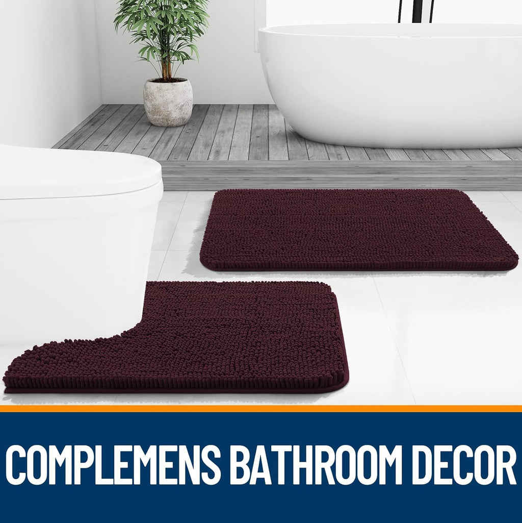 OLANLY Bathroom Rugs - Extra Soft Chenille Bath Mats | 30x20, Quick Dry, Machine Washable, Black Cherry