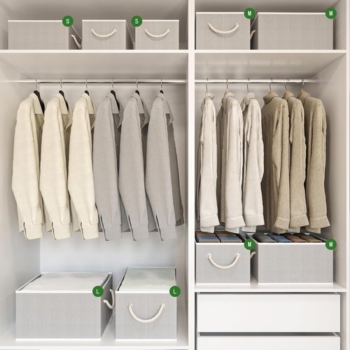 Closet Storage Bins - Linen Organizers for Shelves | Collapsible Gray Baskets, 4 Pack