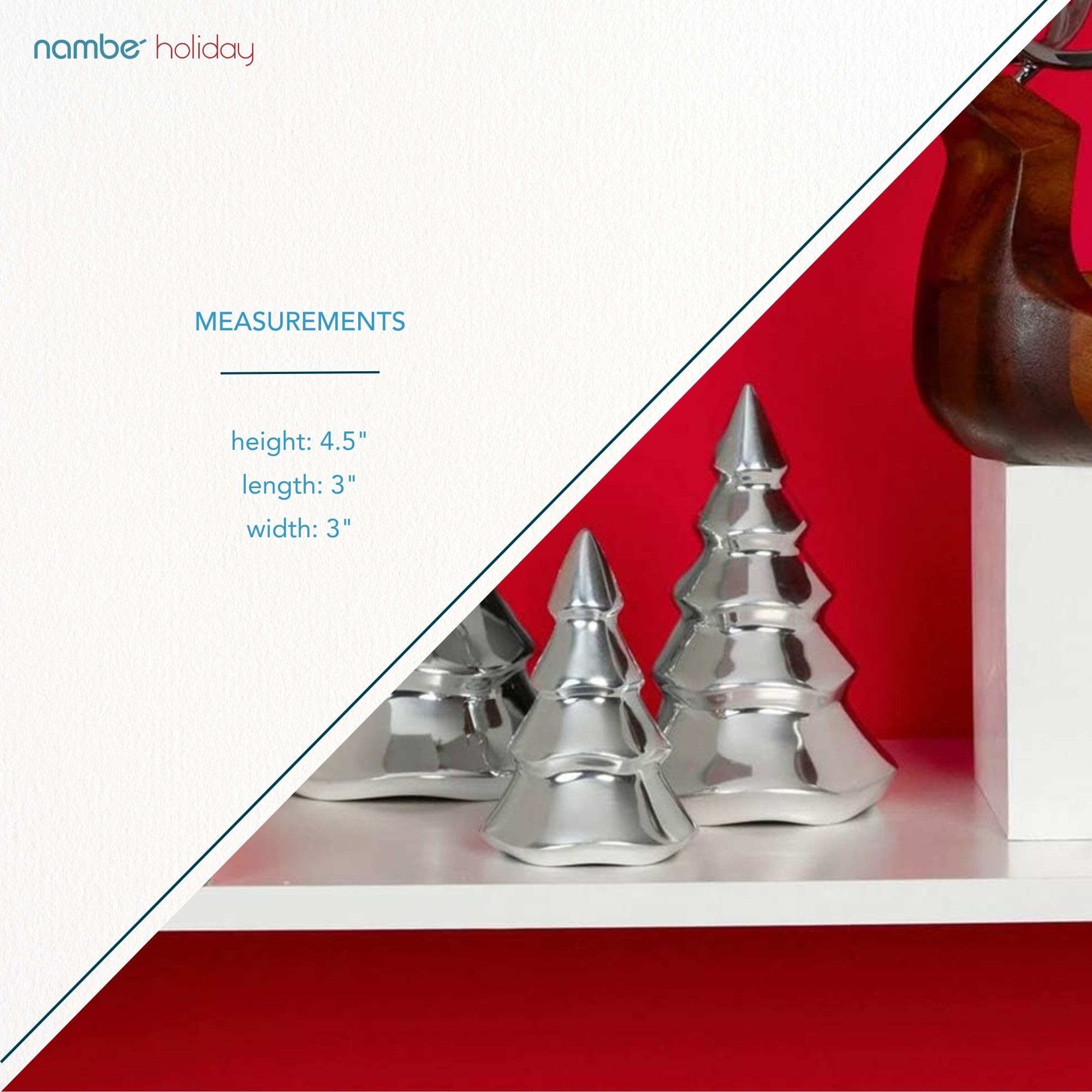 Nambé Holiday Mini Christmas Tree Set – Sculpted Alloy Design with Snowy Accents, Festive Seasonal Decoration for Mantel, Tabletop, or Shelf Display – Three Sizes, Elegant Holiday Collectibles