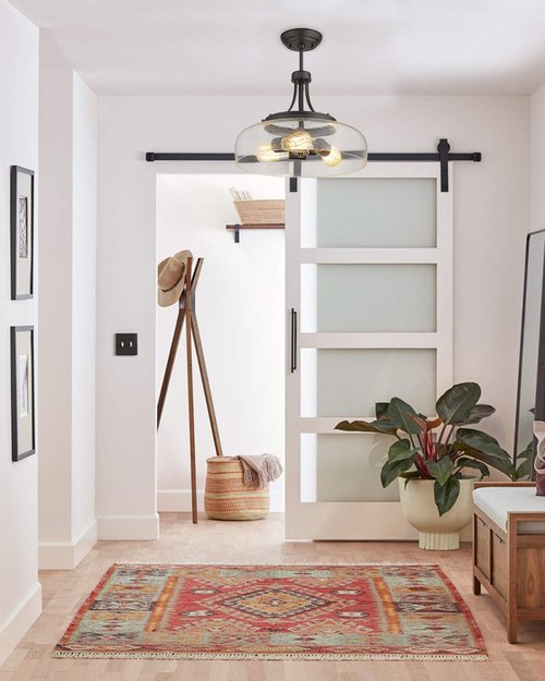 EAPUDUN Farmhouse Semi Flush Mount Ceiling Light Fixture, 3-Light Industrial Pendant Light in Oil Rubbed Bronze Finish with Clear Seeded Glass Shade, SMA1126-ORB