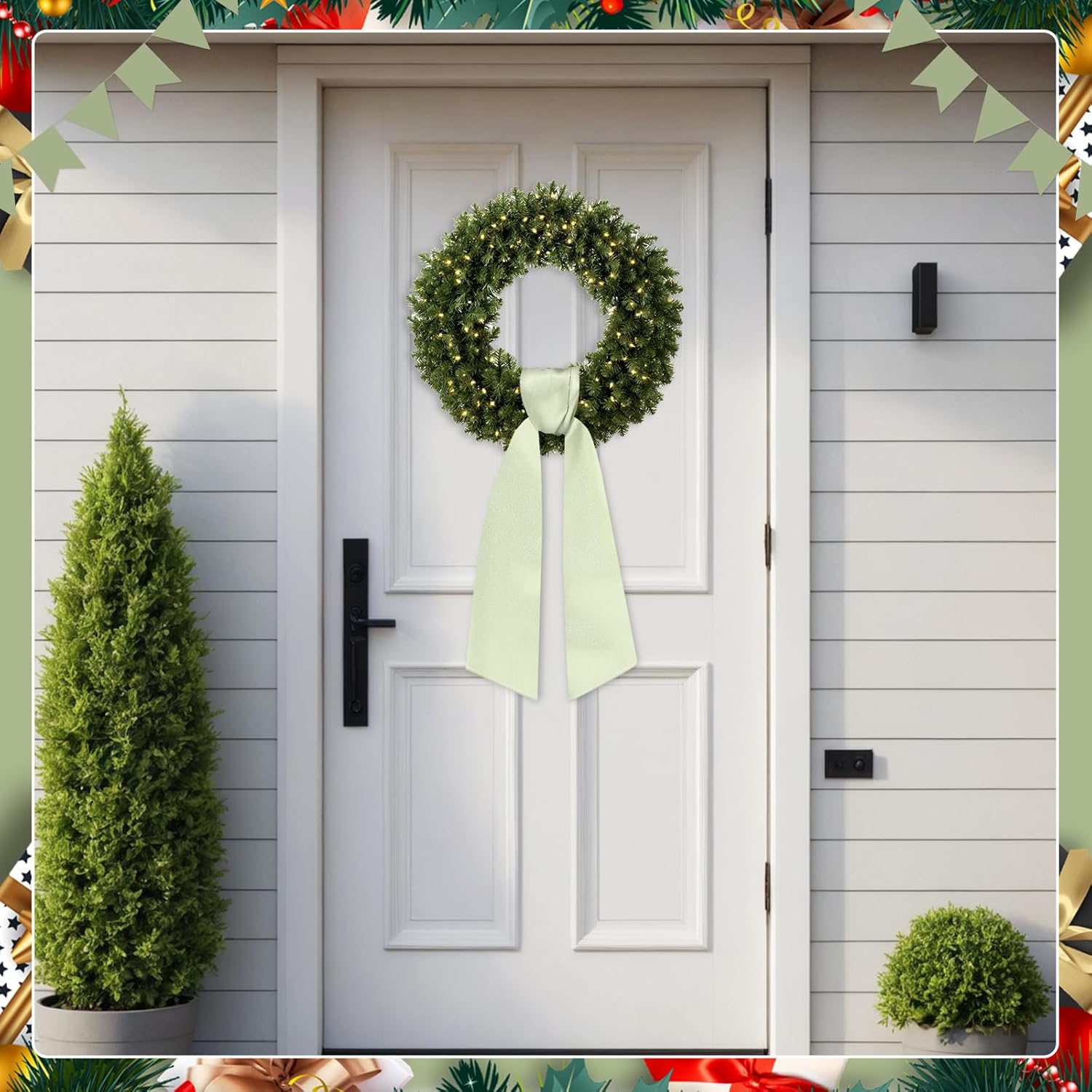 Regine Switzerland Sage Green Wreath Sash - Blank Satin Monogrammed Accessory for Front Door Decor