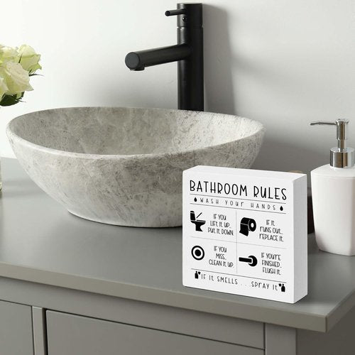Funny Bathroom Sign by Rustic Home Decor - Farmhouse Style Rules for Restroom | Perfect Gift for Holidays