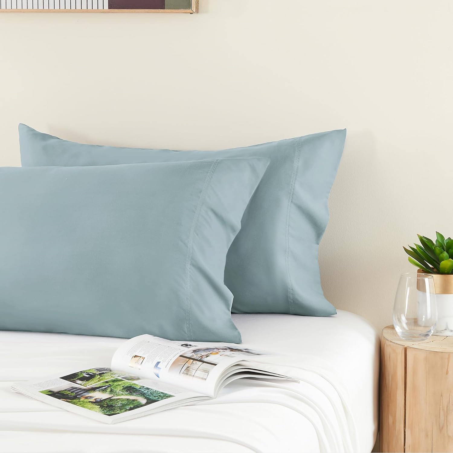 BEDELITE Cooling Pillow Cases - Silky Soft Bamboo Rayon Set of 2 | Standard Size 20"x26" - Haze Blue