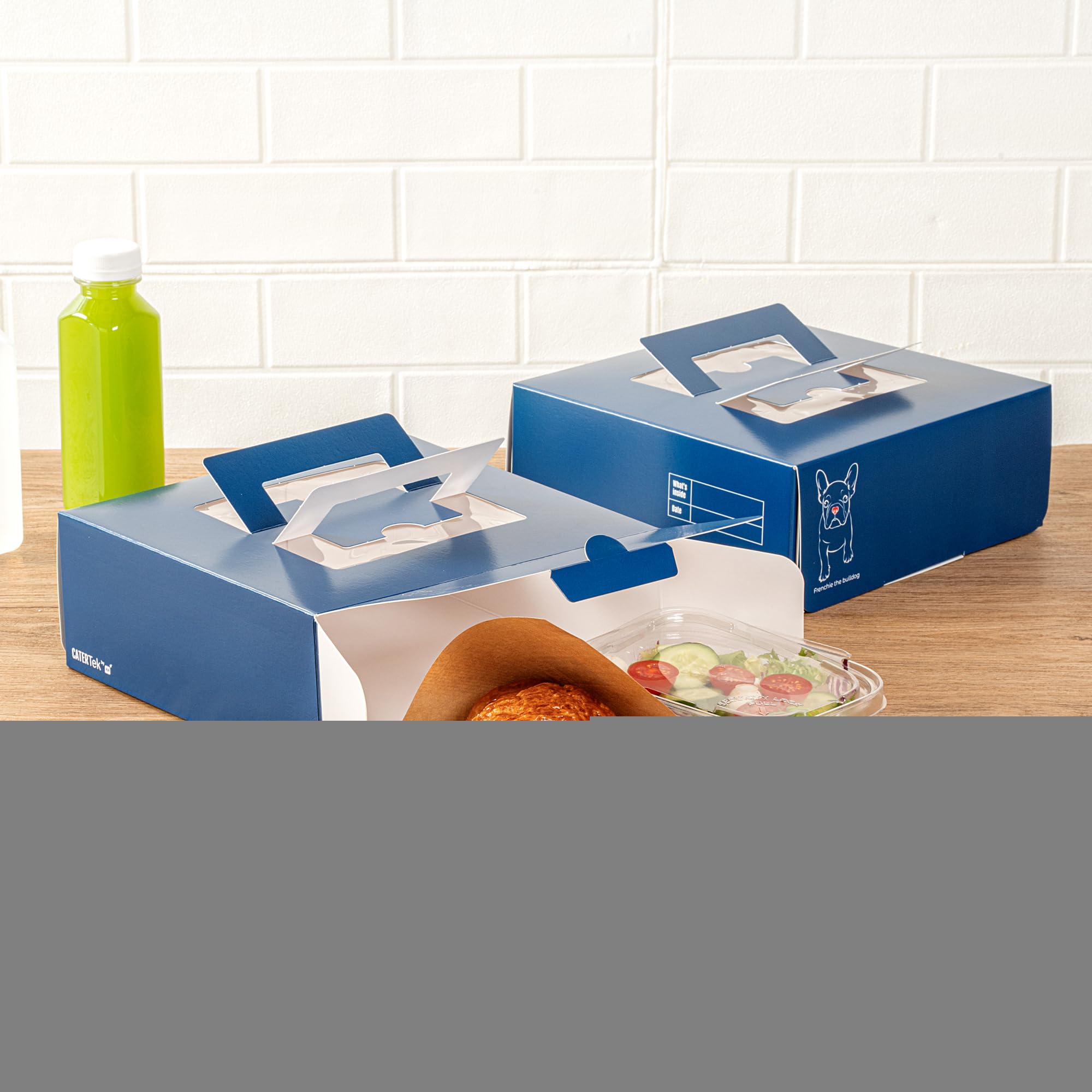 Restaurantware Cater Tek 9 x 9 x 3.5 Inch Cake Boxes 50 Disposable Lunch Boxes - Display Window Pop-Up Handles Frenchie Paper Pastry Boxes Grease Impermeable Shipped Flat