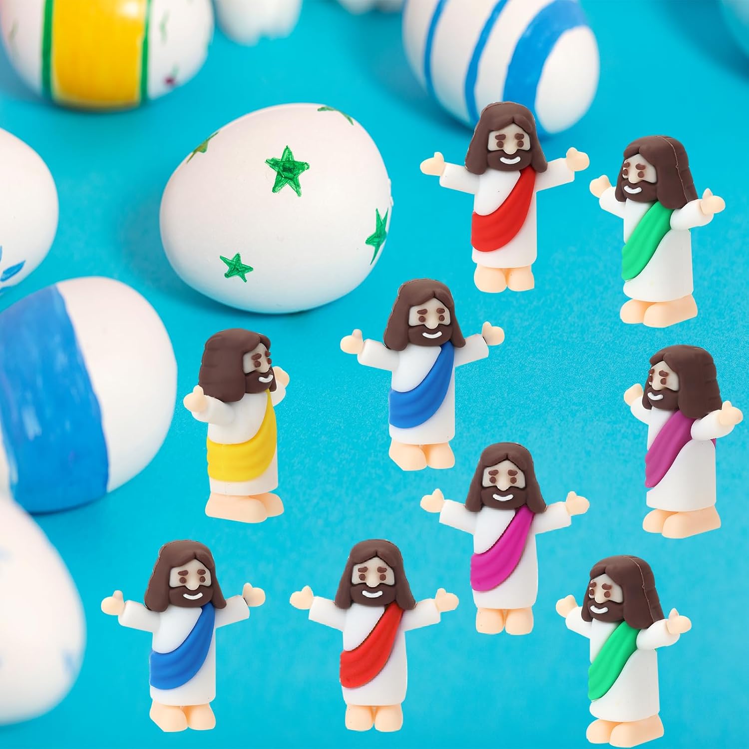 Mini Jesus Figurines by [Brand Name] - 25 Pcs Multi-Color Religious Figures for Baptism & Easter Gifts
