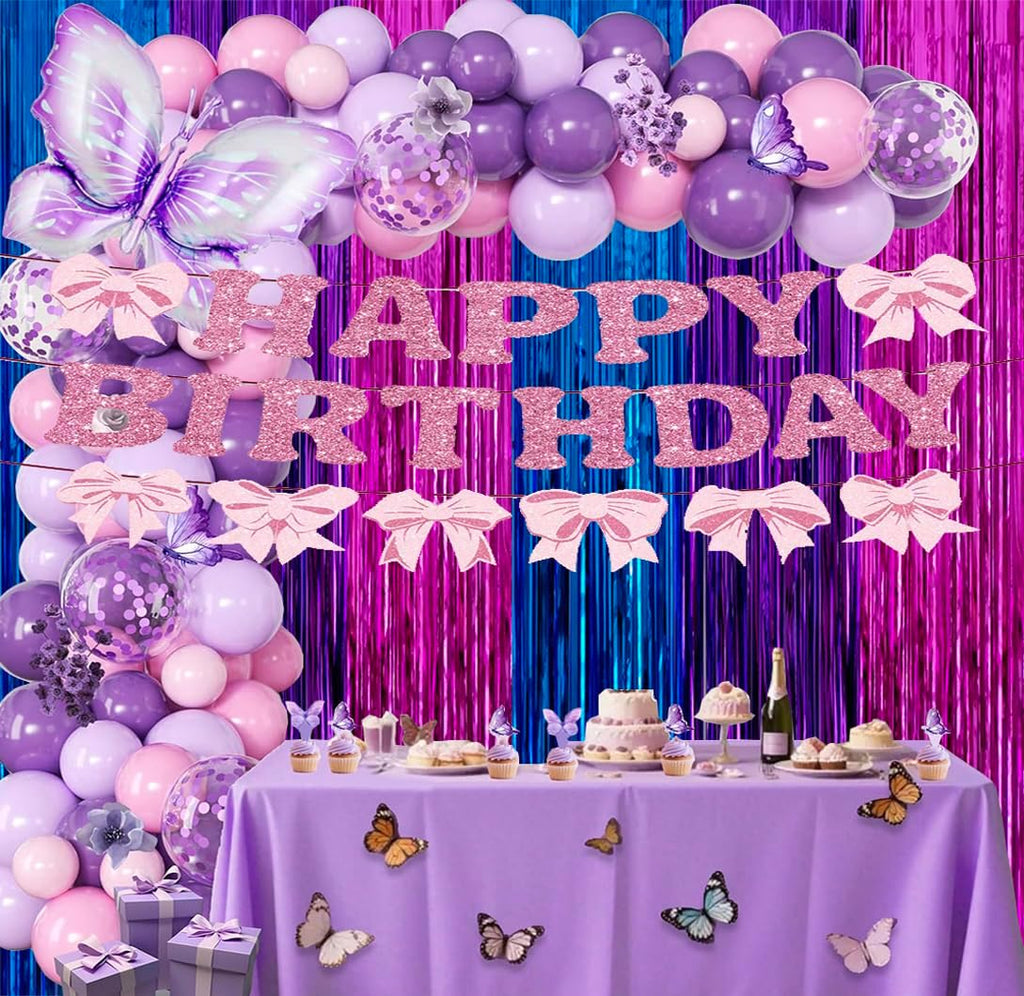 Skiennix Metallic Tinsel Foil Fringe Backdrop - 2 Pack 3.3x6.6ft in Blue & Hot Pink | Perfect for Birthday & Party Decor