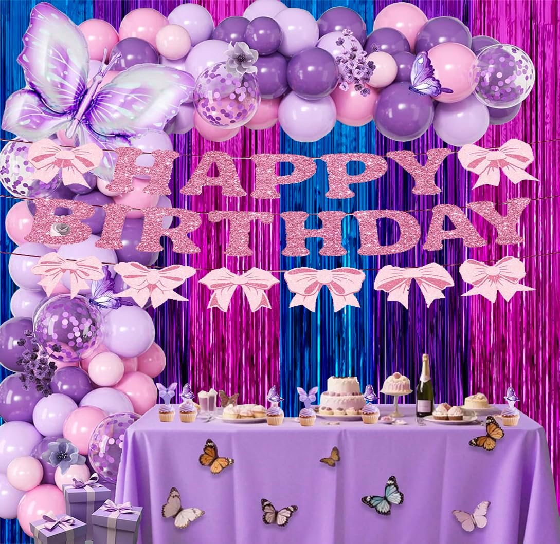 Skiennix Metallic Tinsel Foil Fringe Backdrop - 2 Pack 3.3x6.6ft in Blue & Hot Pink | Perfect for Birthday & Party Decor