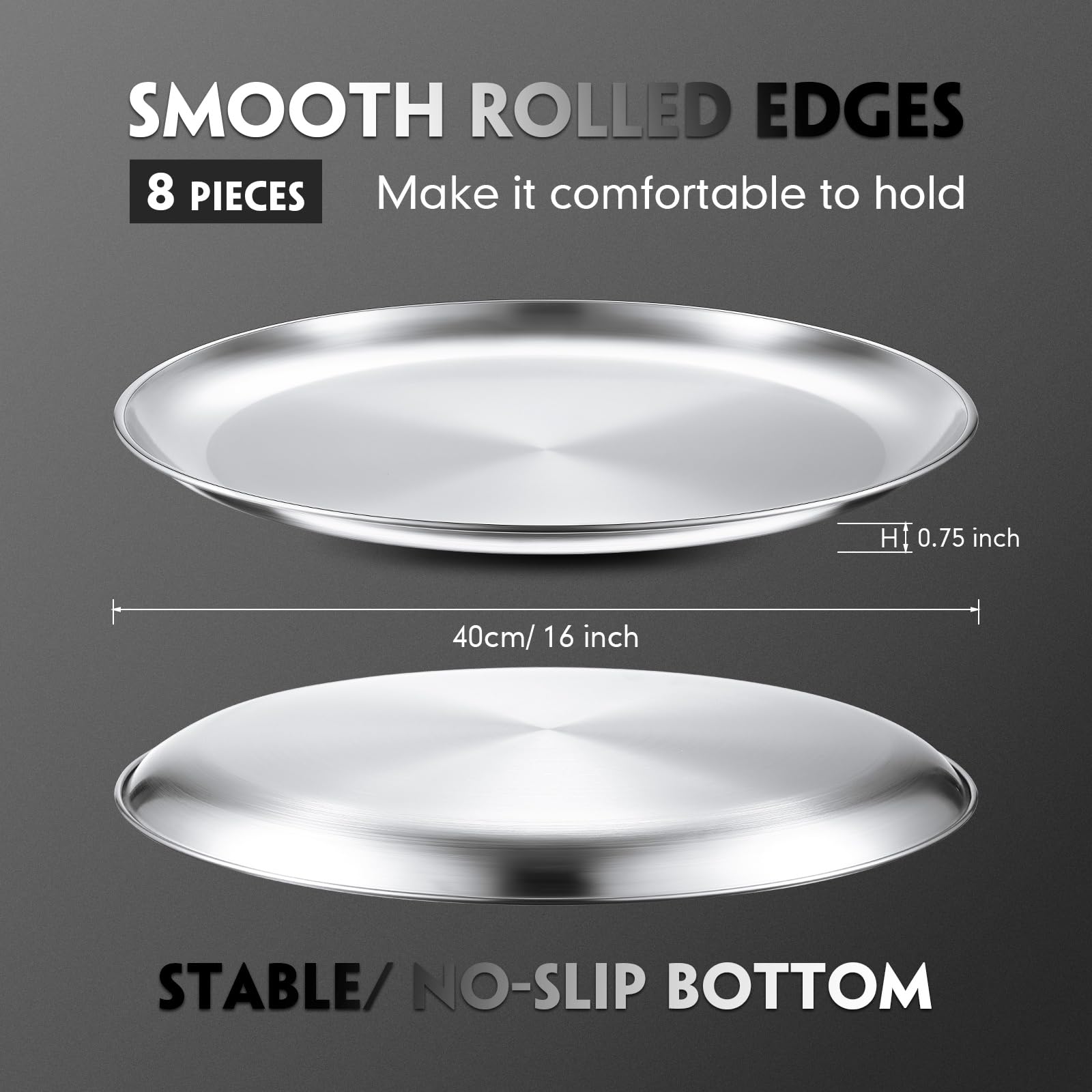 Thenshop 8 Pieces 16 Inch Pizza Pans Bulk Stainless Steel Sets Round Bakeware Pizza Trays for Oven Kitchen Baking Home Restaurant Safe Sturdy Reusable Easy Clean(Matte Silver)