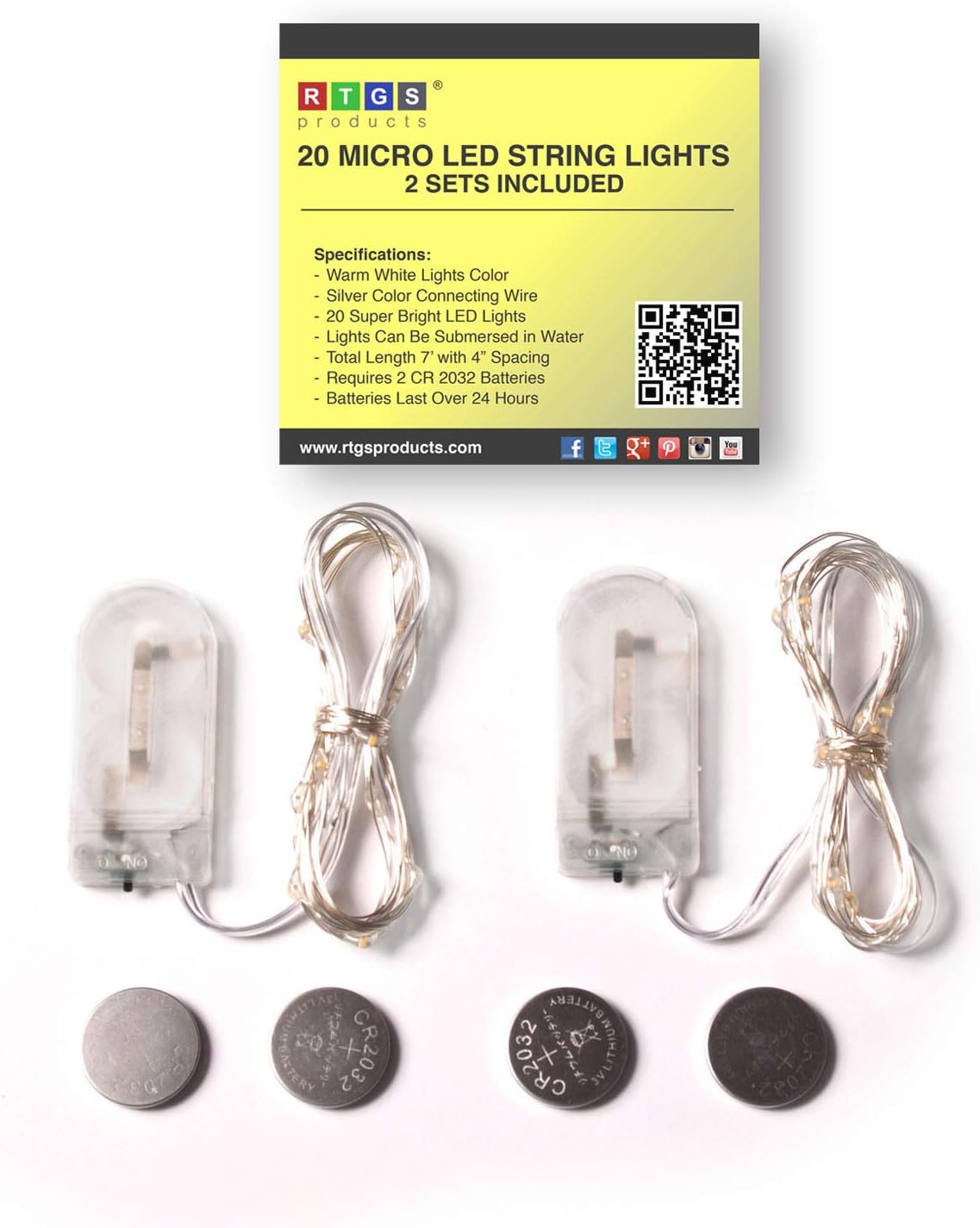 Skiennix 20 LEDs Warm White String Lights - 6.5 Feet Silver Wire, Battery Powered Fairy Lights for Indoor/Outdoor Decor