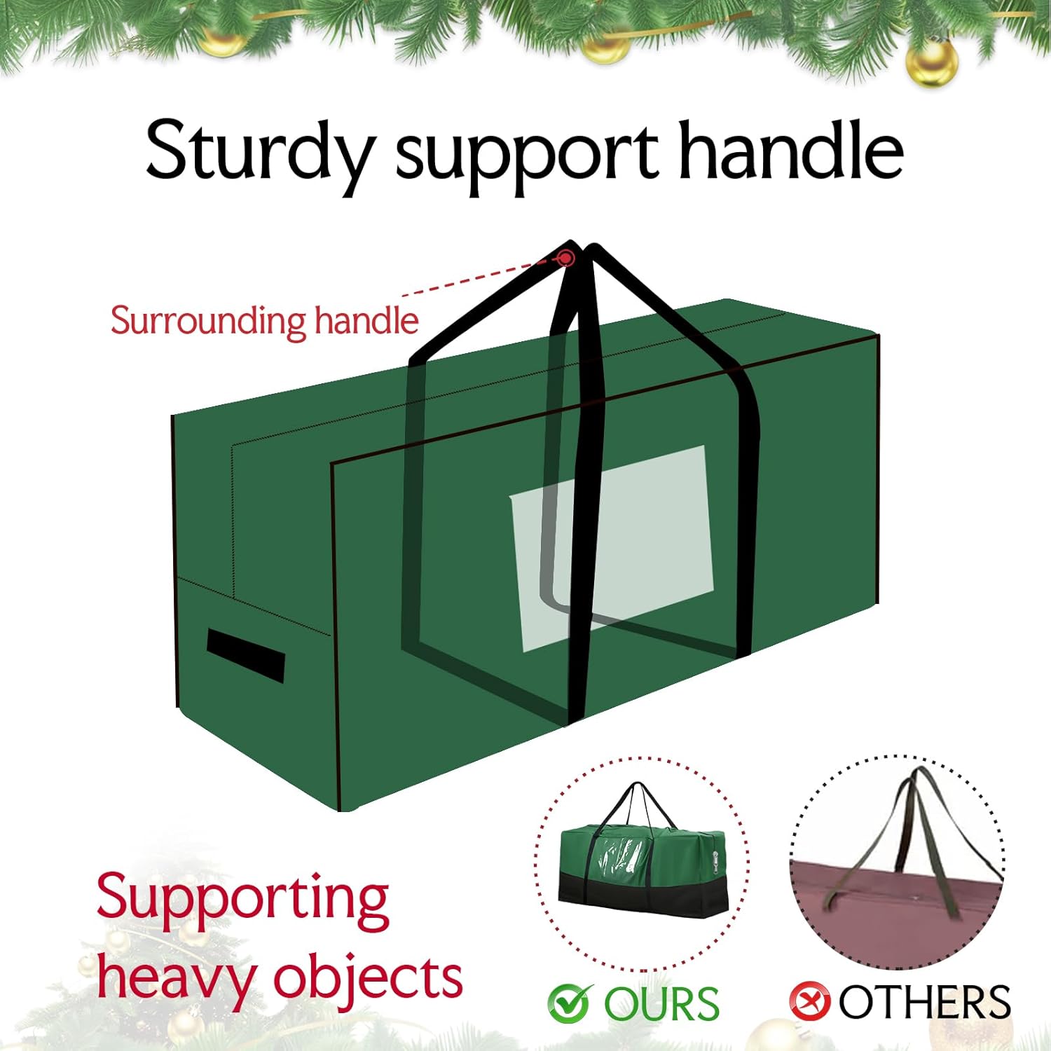 Skiennix Christmas Tree Storage Bag - Fits Up to 10 Ft Tall Trees | Heavy-Duty 600D Oxford Material with Reinforced Handles & Dual Zipper