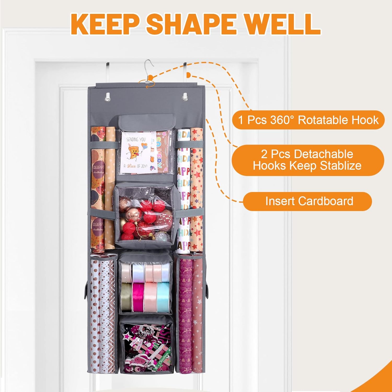 Regine Switzerland Hanging Gift Wrap Organizer - Double-Sided Storage for Christmas | 40x16 Inch Heavy-Duty Oxford Bag