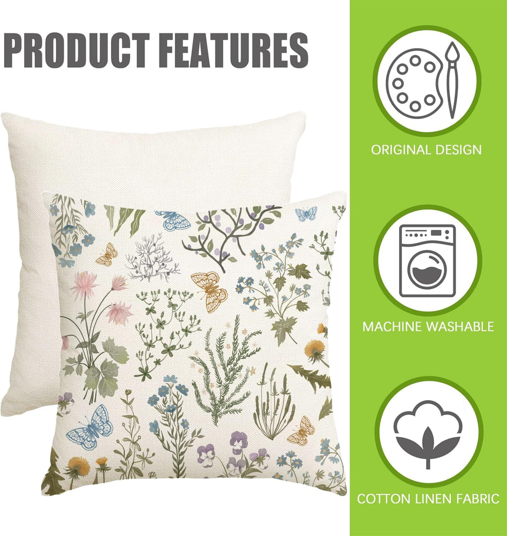 ARGOOFG Outdoor Spring Pillow Covers 18x18 Inch Set of 2,Waterproof Daisy Throw Seasonal Floral Outdoor Decorative Square Linen Farmhouse Decor Cushion Covers for Home Sofa Bed Couch Pillow Covers