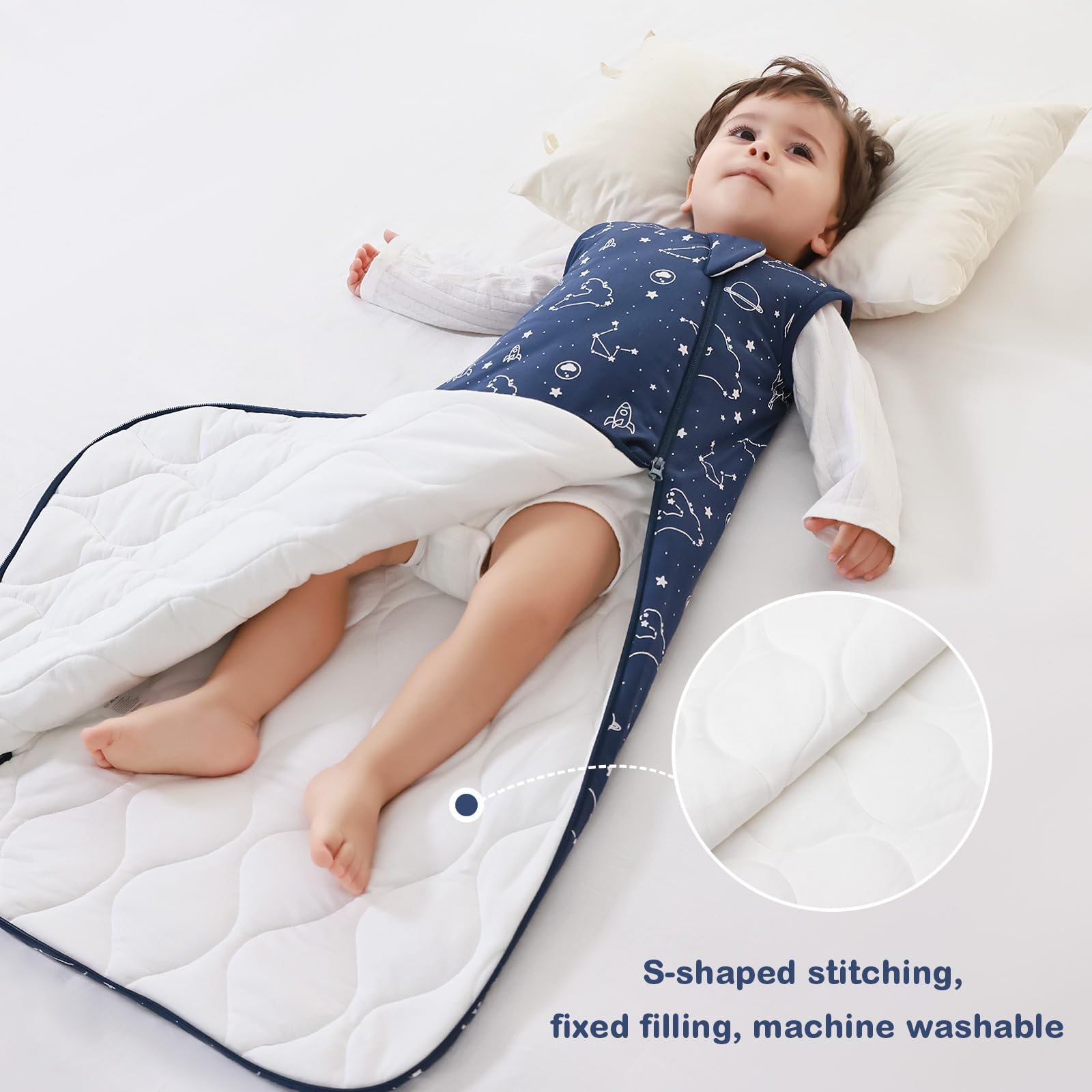 Mosebears Unisex Rayon Made from Bamboo Sleep Sack with 2-Way Zipper,2.5 Tog Baby Winter Sleep Sack(Navy Blue,18-36 Months)