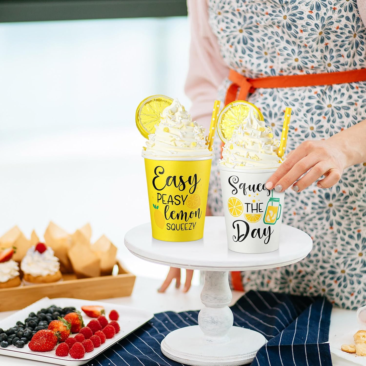 Yungyan Lemon Tiered Tray Decor - Faux Whipped Cream Cups for Summer Parties | Kitchen Centerpiece