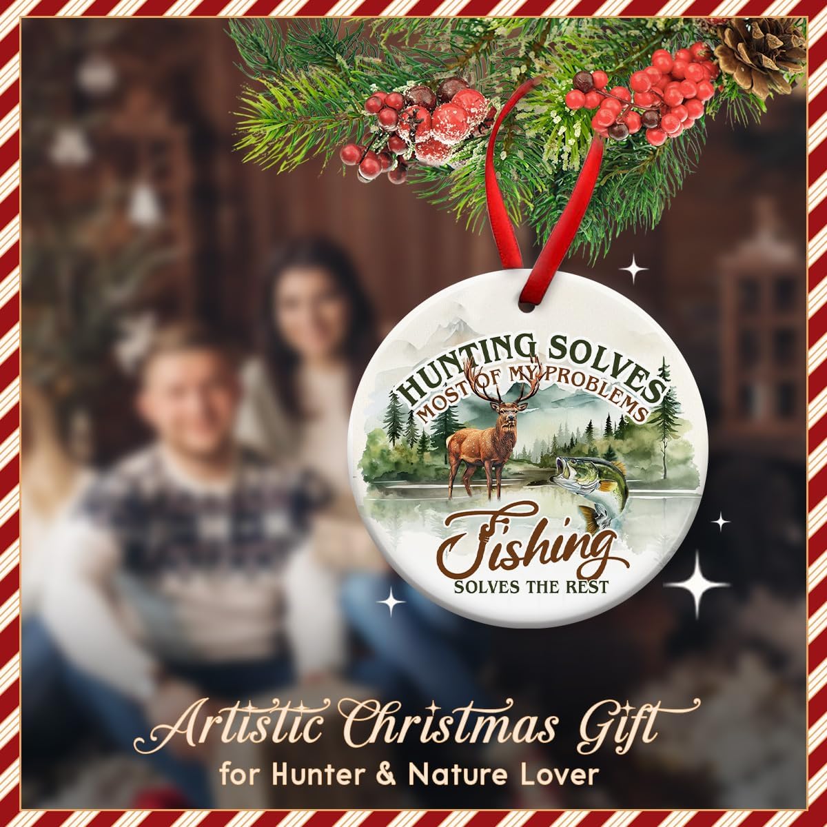 Outdoor Deer Hunting Decor | Hunting and Fishing Ornaments for Christmas Tree - Woodland Animal Design