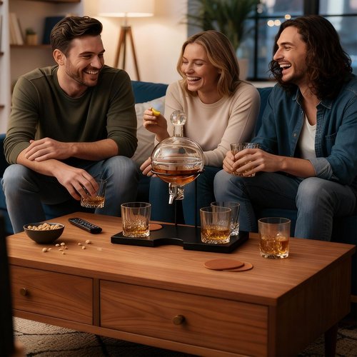 1000ml Basketball Whiskey Decanter Set for Men, with 4 Glasses, 2" Silicone Basketball 3D Ice Cube Mold, Tequila Liquor Bourbon Scotch Dispenser Gift for Dad Husband Boyfriend Birthday Valentine Gift