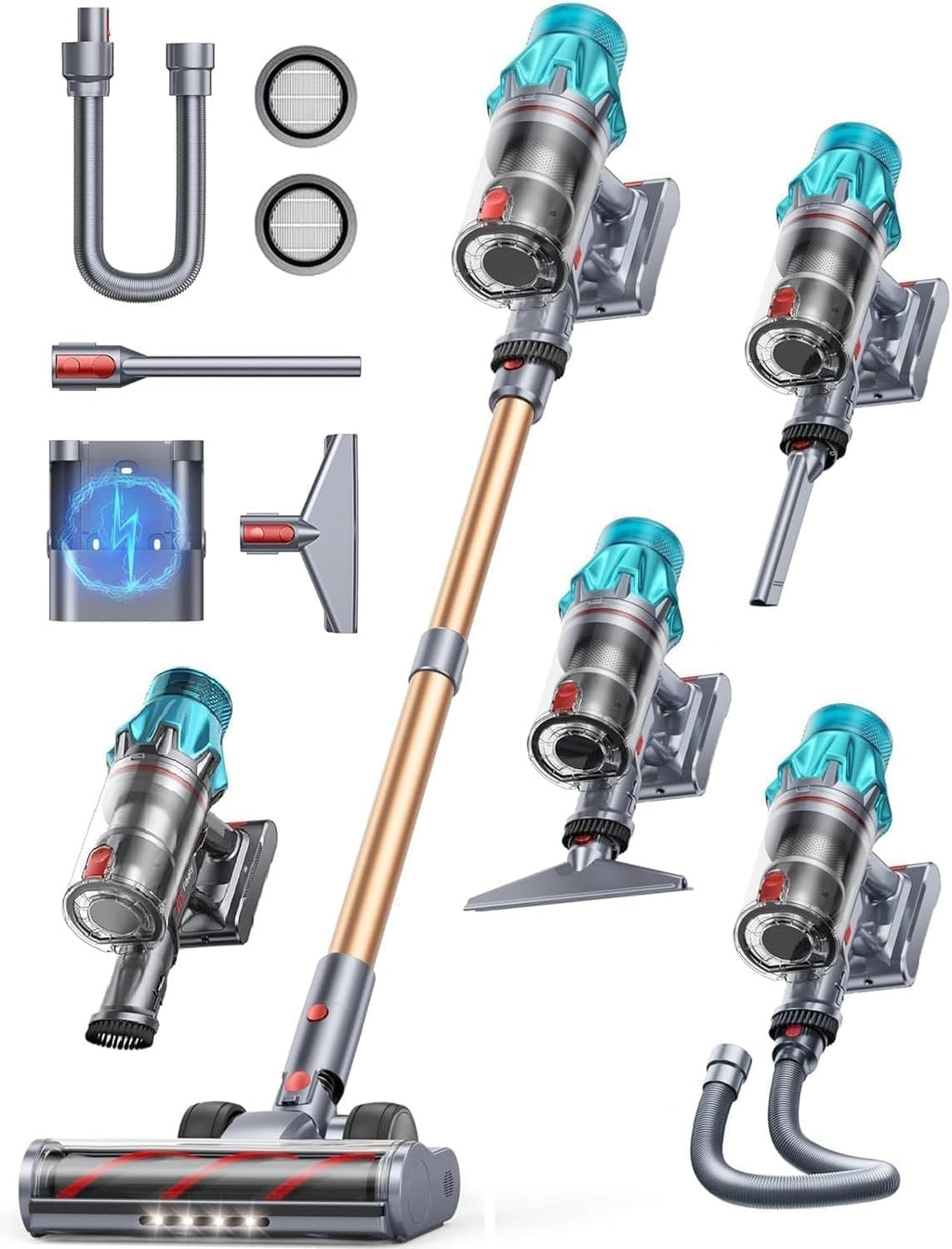 Skiennix Cordless Vacuum Cleaner - 650W Power, 70 Min Runtime, Self-Standing Design | 6-in-1 for Carpet & Pet Hair