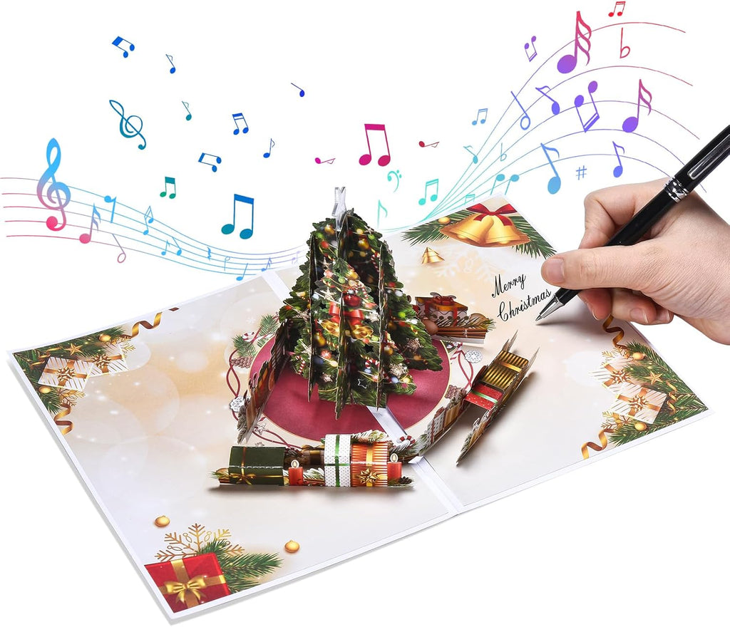 Venhoo Christmas Pop-Up Cards - 3D Musical Greeting Card with Light & Envelopes | Christmas Tree Design