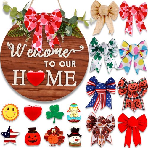Interchangeable Welcome Home Sign - Rustic Front Door Wreath for All Seasons | Farmhouse Decor